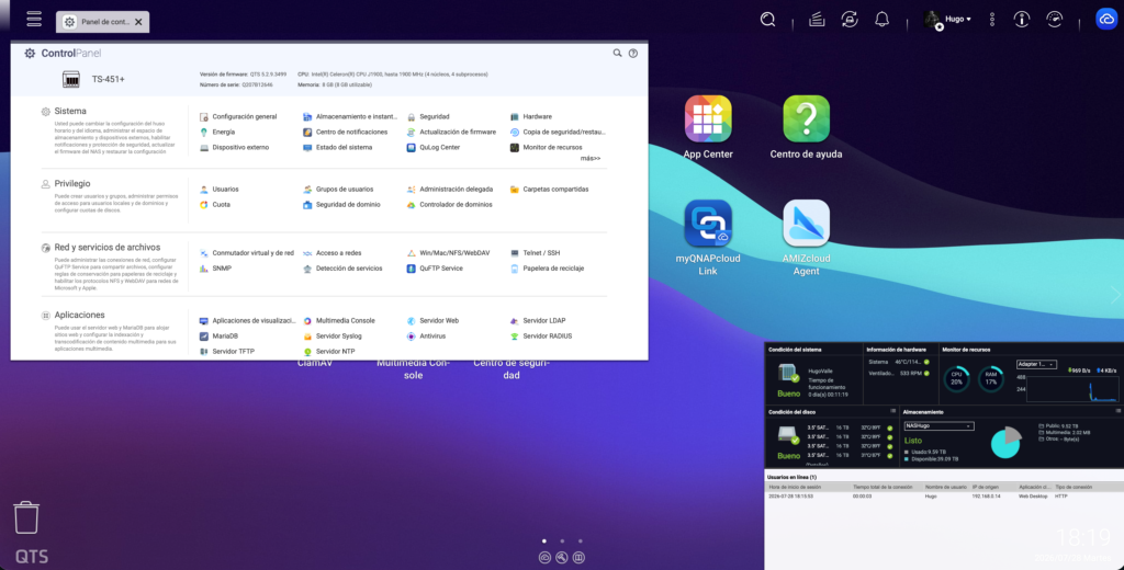 Panel de control QTS de QNAP para la gestión de copias de seguridad para fotógrafos.